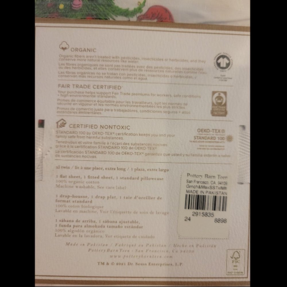 Pottery Barn Grinch & Max Organic Percale Sheet Set - Twin / Twin XL - N… - Picture 5 of 5